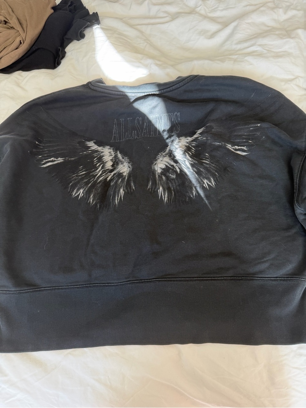 All Saints Black Crewneck Sweatshirt with White Wing Graphic